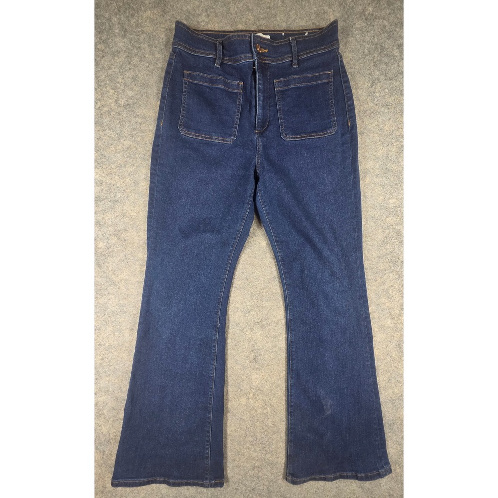 Loft The Slim Flare Jeans Size 29 8 Dark Wash High Rise Patch Pocket Denim